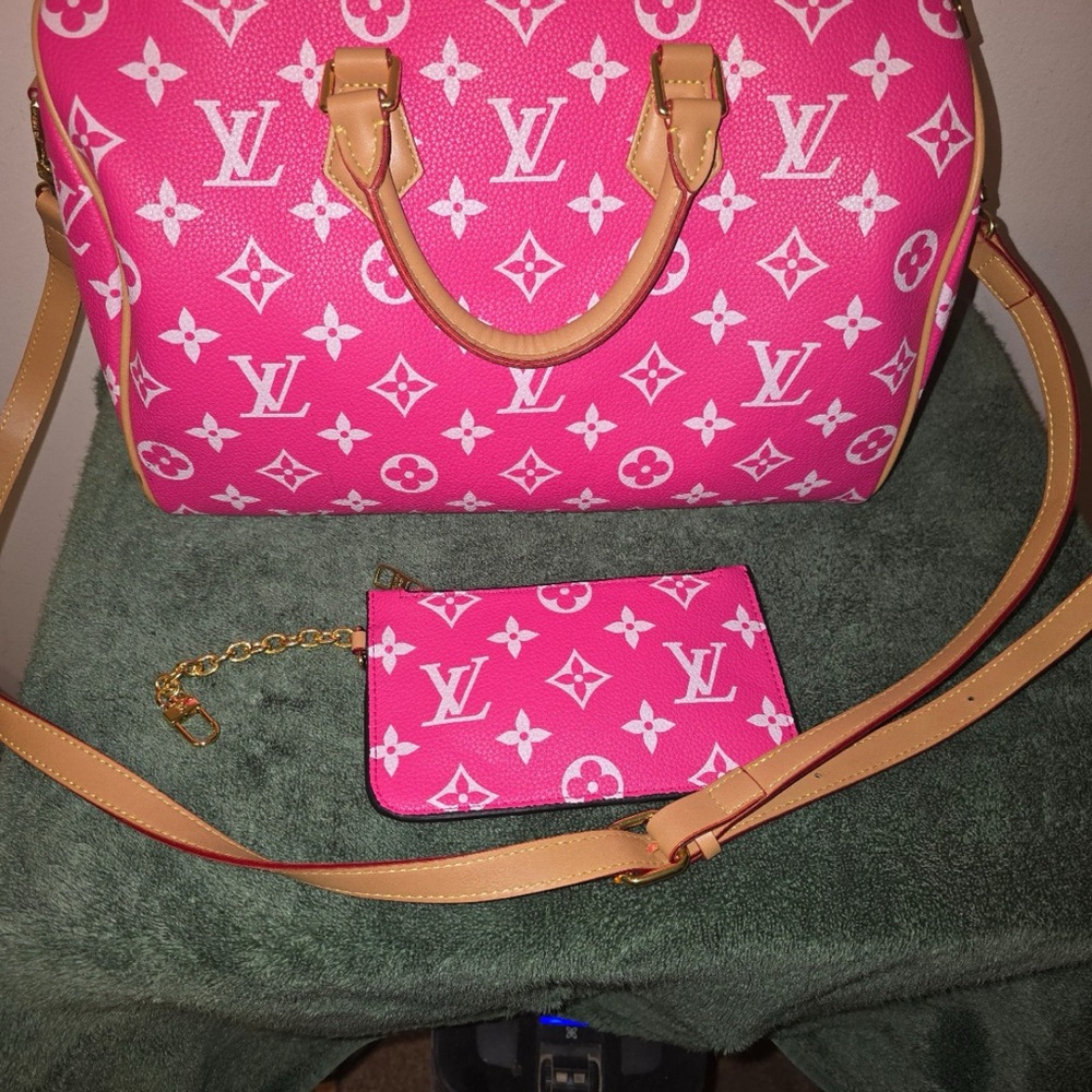 Louis Vuitton Pink and Tan Satchel with Wallet